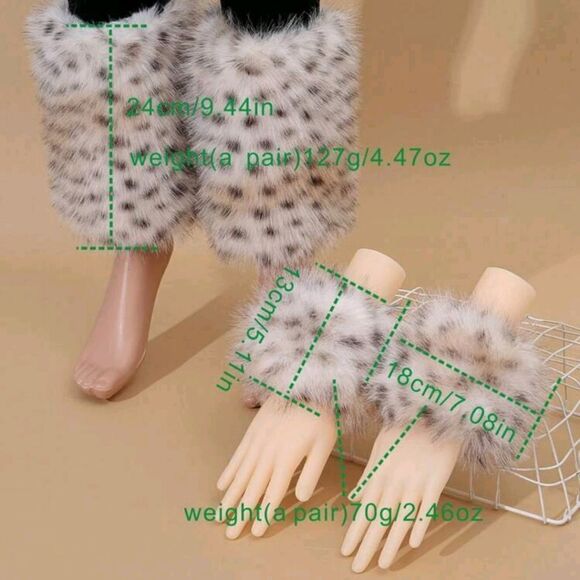 Leopard print scarf+hat+leg warmers+cafs - Picture 12 of 12